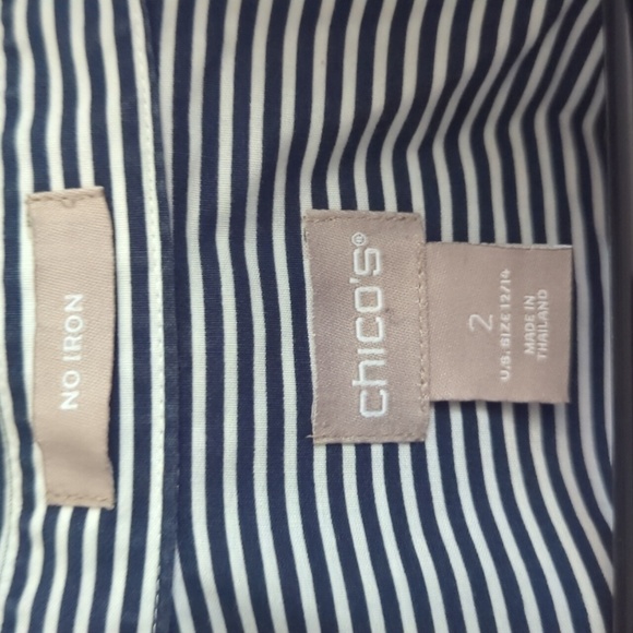 Chico's Cotton Stripe Floral No Iron Long Sleeve Button Front Shirt Size 12/14 - Picture 8 of 10